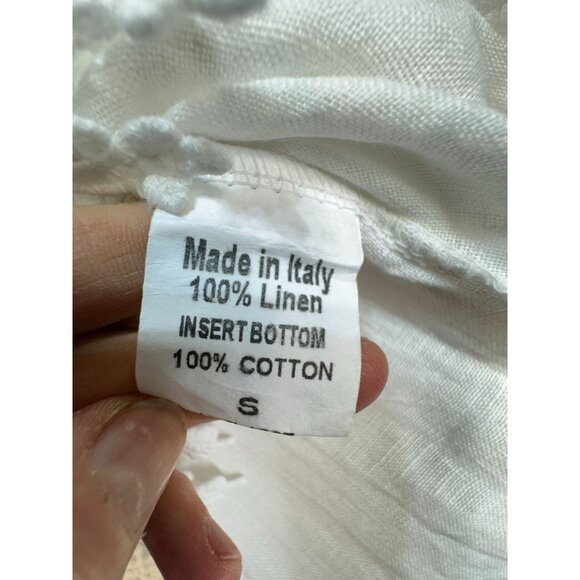 Terzo Millennio Womens Linen Blouse Top Size S White Crochet Hem Ruffle Boho - Picture 5 of 14